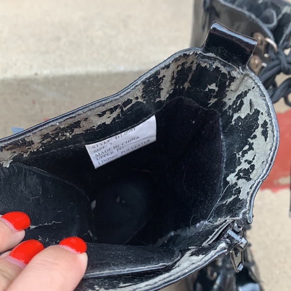 Black Patent Leather Mid Calf Zipper and Lace up Boots SZ 7 - Picture 7 of 8